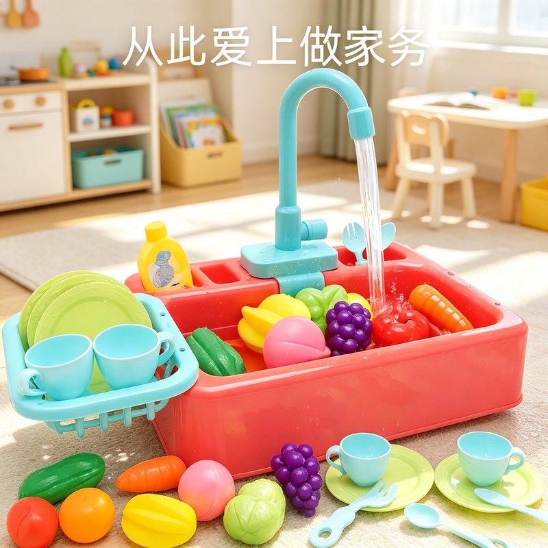 Kitchen Appliances Toys - Kitchen Toy Plastic Dish‑Wash Sink Set,